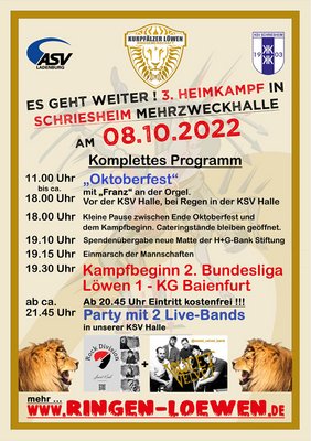 Plakat Heimkampftag und Oktoberfest mit den Kurpfälzer Löwen